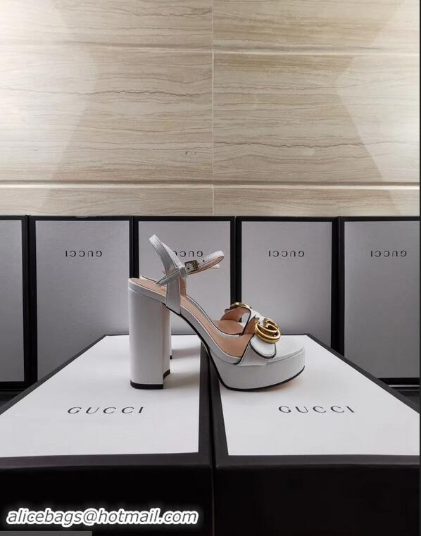 Low Cost Gucci Heel 11cm Platform 2.5cm Sandals with Double G 573021 White 2019