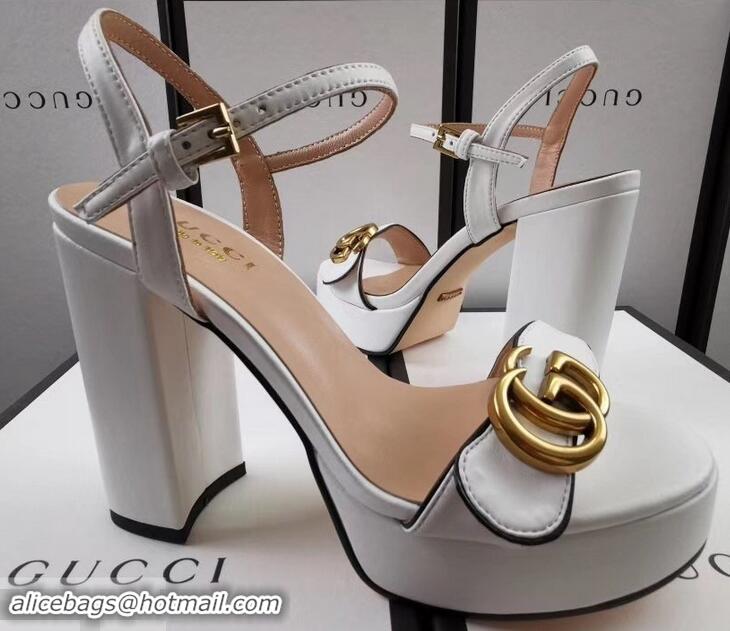 Low Cost Gucci Heel 11cm Platform 2.5cm Sandals with Double G 573021 White 2019