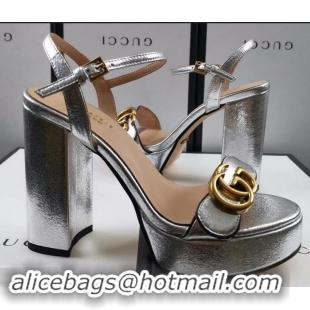 Cheapest Gucci Heel 11cm Platform 2.5cm Sandals with Double G 573021 Silver 2019