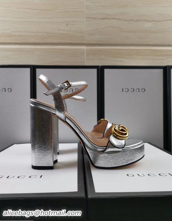 Cheapest Gucci Heel 11cm Platform 2.5cm Sandals with Double G 573021 Silver 2019