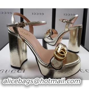 Hot Sell Gucci Heel 11cm Platform 2.5cm Sandals with Double G 573021 Gold 2019