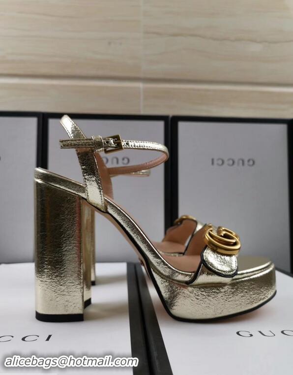 Hot Sell Gucci Heel 11cm Platform 2.5cm Sandals with Double G 573021 Gold 2019