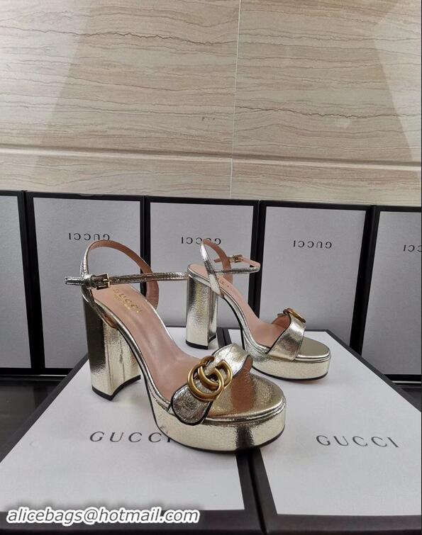 Hot Sell Gucci Heel 11cm Platform 2.5cm Sandals with Double G 573021 Gold 2019