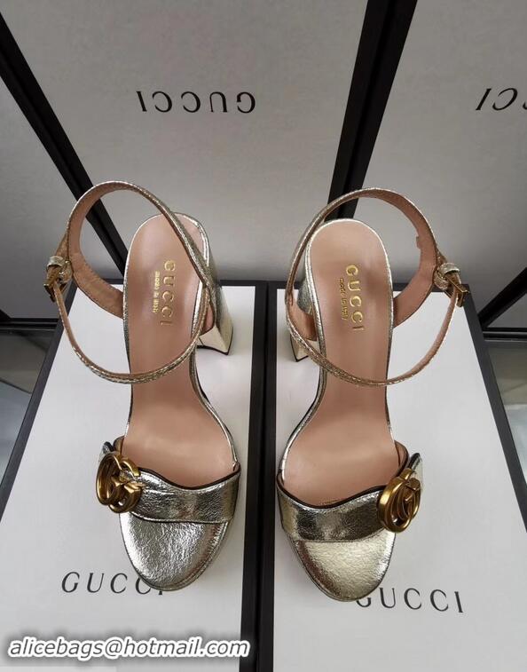 Hot Sell Gucci Heel 11cm Platform 2.5cm Sandals with Double G 573021 Gold 2019