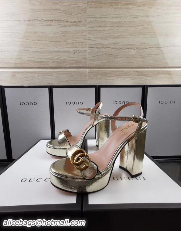 Hot Sell Gucci Heel 11cm Platform 2.5cm Sandals with Double G 573021 Gold 2019