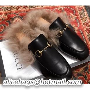 Top Discount Gucci Princetown Leather Fur Slipper G8025 Black