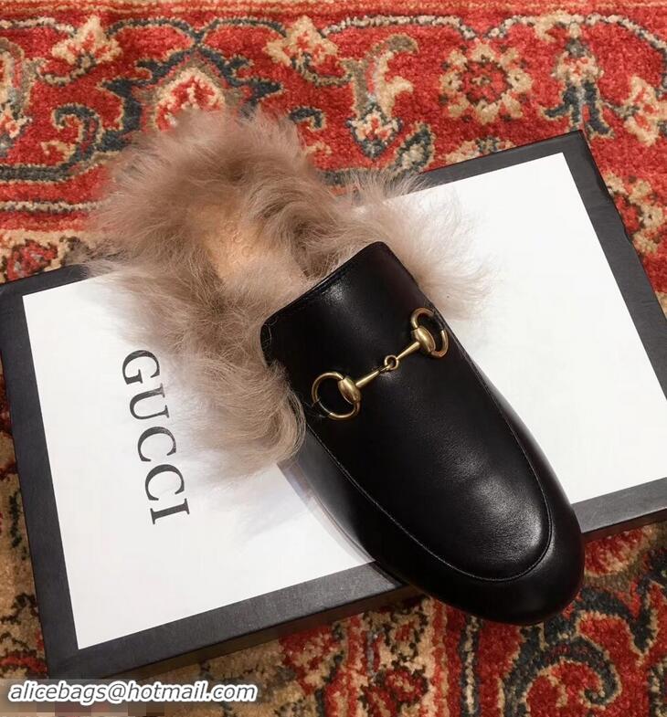 Top Discount Gucci Princetown Leather Fur Slipper G8025 Black