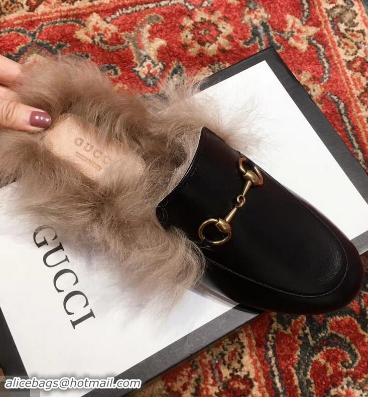 Top Discount Gucci Princetown Leather Fur Slipper G8025 Black