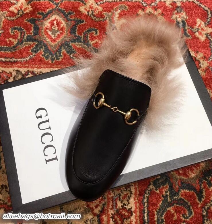 Top Discount Gucci Princetown Leather Fur Slipper G8025 Black