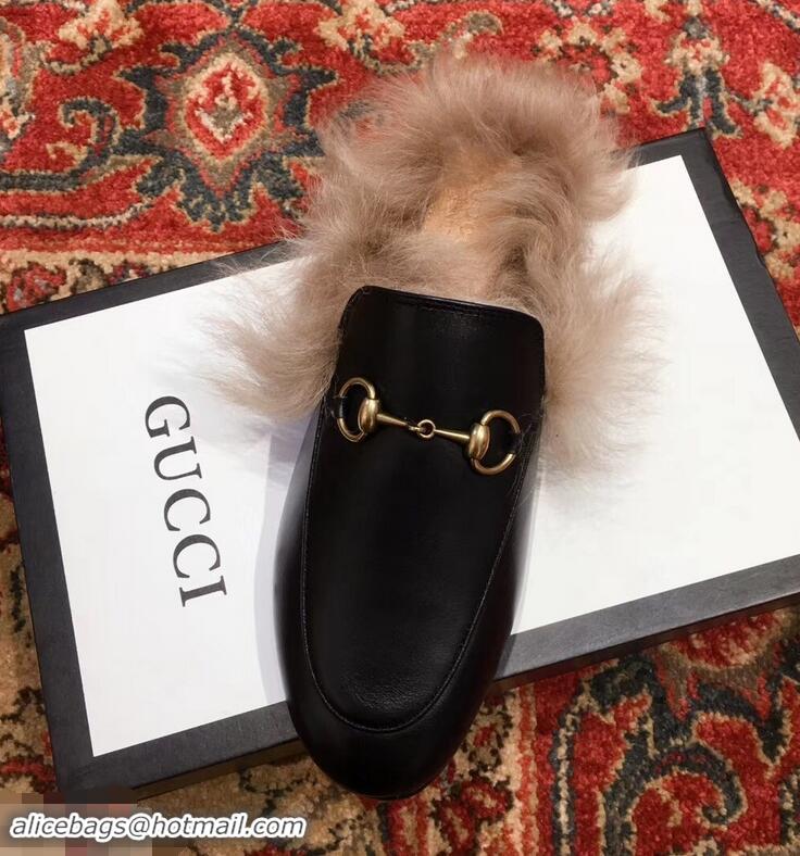 Top Discount Gucci Princetown Leather Fur Slipper G8025 Black