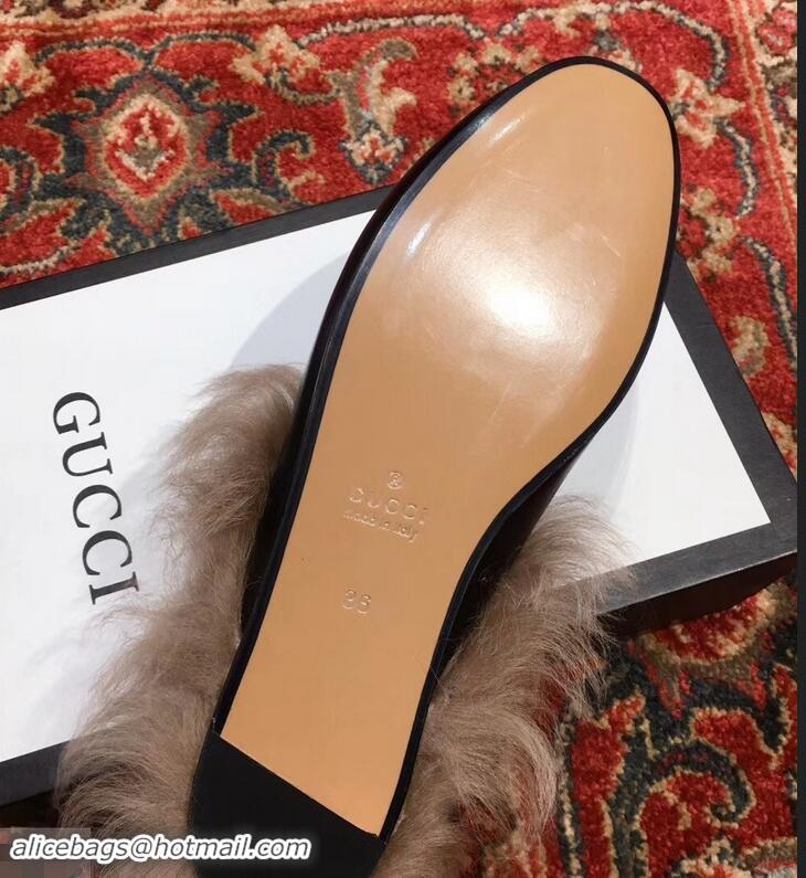 Top Discount Gucci Princetown Leather Fur Slipper G8025 Black