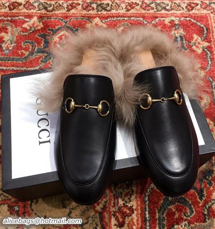 Top Discount Gucci Princetown Leather Fur Slipper G8025 Black