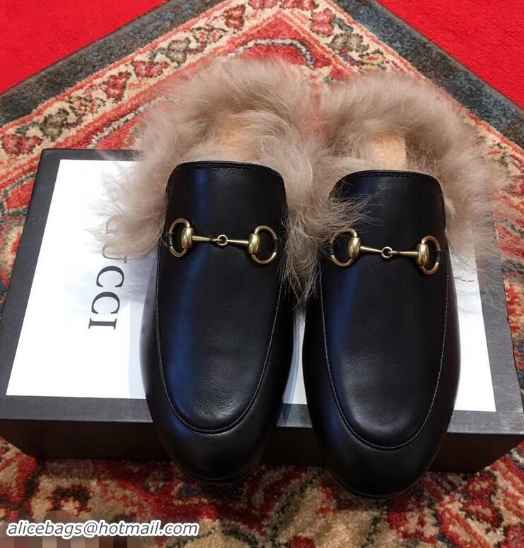 Top Discount Gucci Princetown Leather Fur Slipper G8025 Black