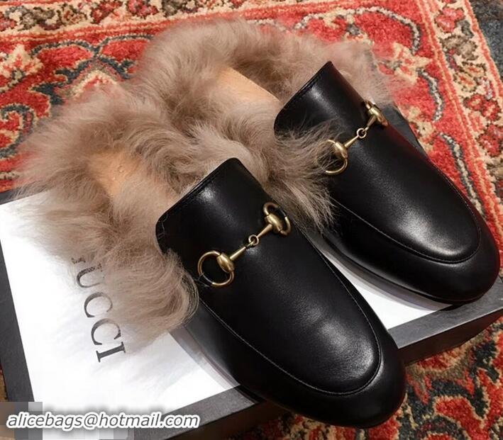 Top Discount Gucci Princetown Leather Fur Slipper G8025 Black