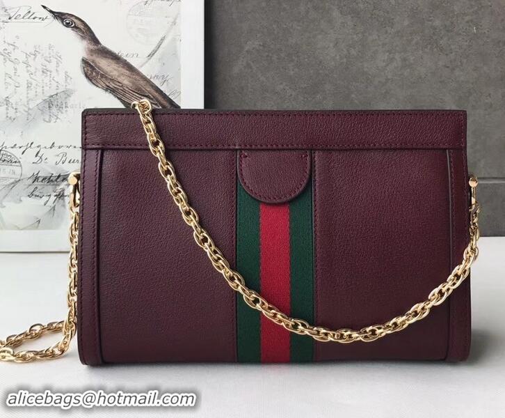 Promotion Gucci Structured Shape Web Ophidia Small Shoulder Bag 503877 Leather Burgundy 2019 