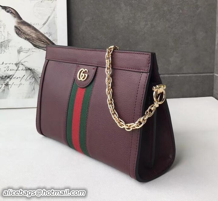 Promotion Gucci Structured Shape Web Ophidia Small Shoulder Bag 503877 Leather Burgundy 2019 