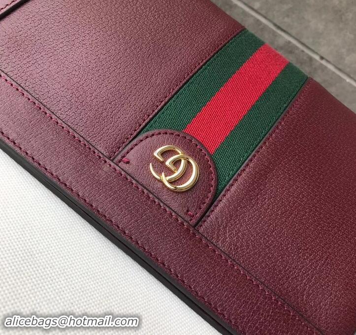 Promotion Gucci Structured Shape Web Ophidia Small Shoulder Bag 503877 Leather Burgundy 2019 