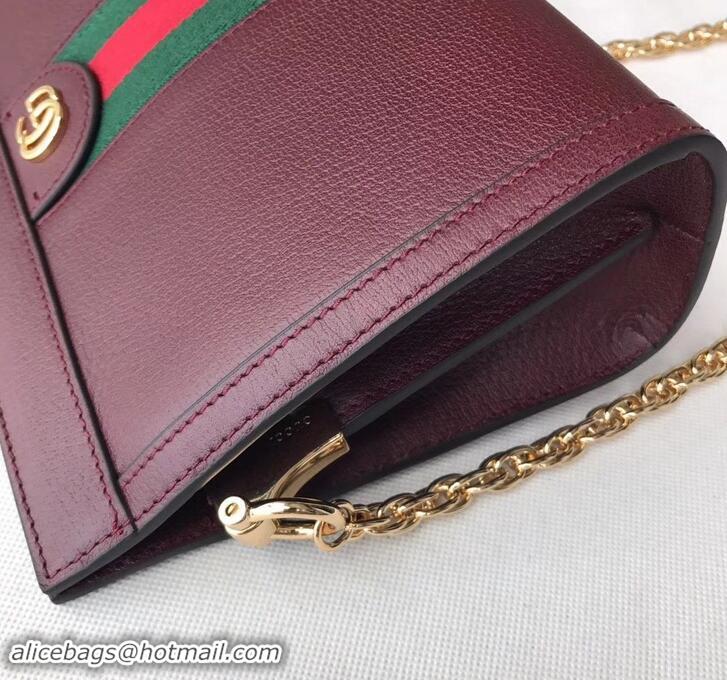 Promotion Gucci Structured Shape Web Ophidia Small Shoulder Bag 503877 Leather Burgundy 2019 