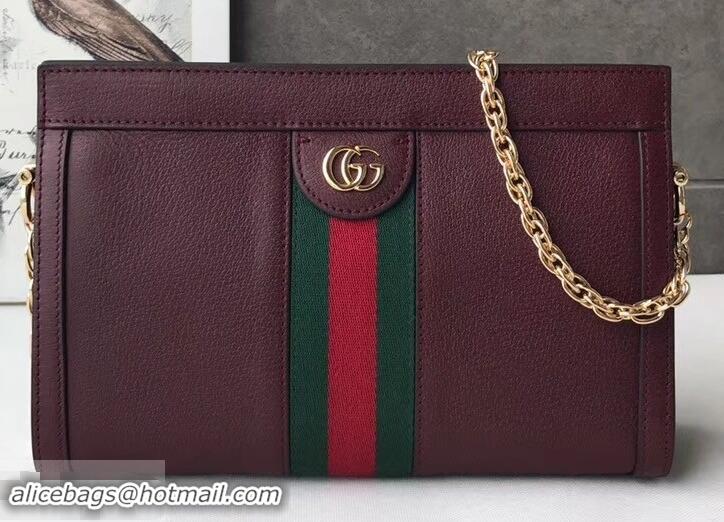 Promotion Gucci Structured Shape Web Ophidia Small Shoulder Bag 503877 Leather Burgundy 2019 