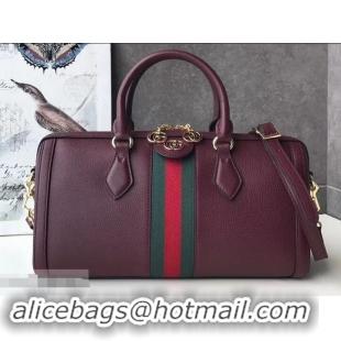 Cheap Gucci Web Ophidia Medium Top Handle Bag 524532 Leather Burgundy 2019