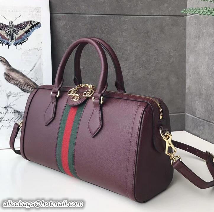 Cheap Gucci Web Ophidia Medium Top Handle Bag 524532 Leather Burgundy 2019