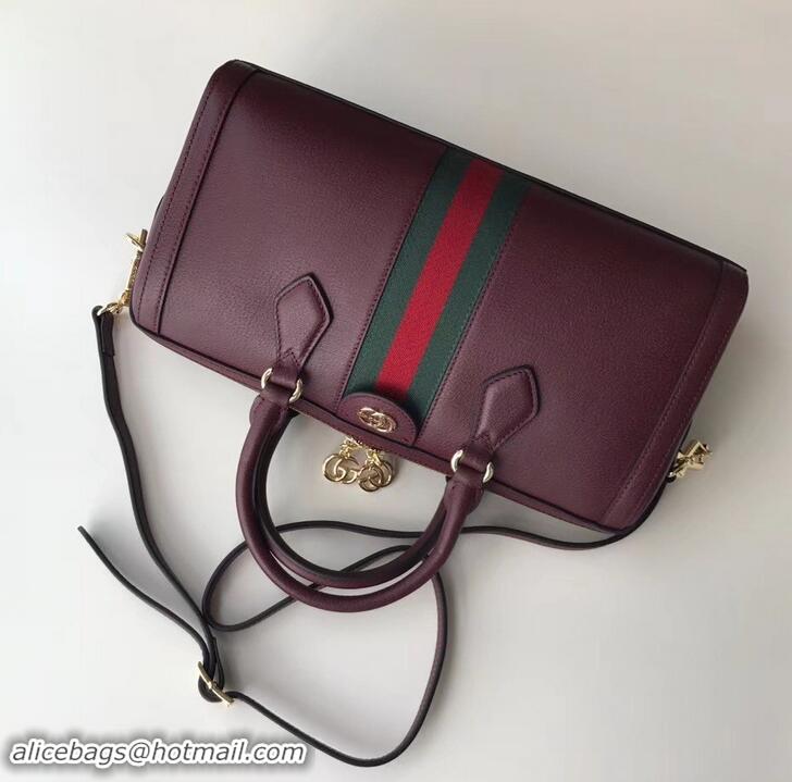 Cheap Gucci Web Ophidia Medium Top Handle Bag 524532 Leather Burgundy 2019