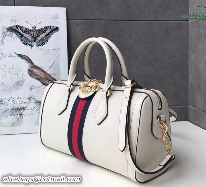 Luxury Hot Gucci Web Ophidia Medium Top Handle Bag 524532 Leather White 2019