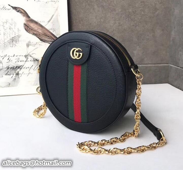 Practical Gucci Web Ophidia Mini Round Shoulder Bag 550618 Leather Black 2019