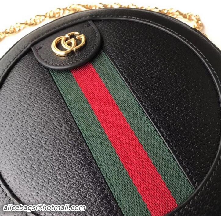 Practical Gucci Web Ophidia Mini Round Shoulder Bag 550618 Leather Black 2019