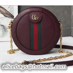 Sophisticated Gucci Web Ophidia Mini Round Shoulder Bag 550618 Leather Burgundy 2019