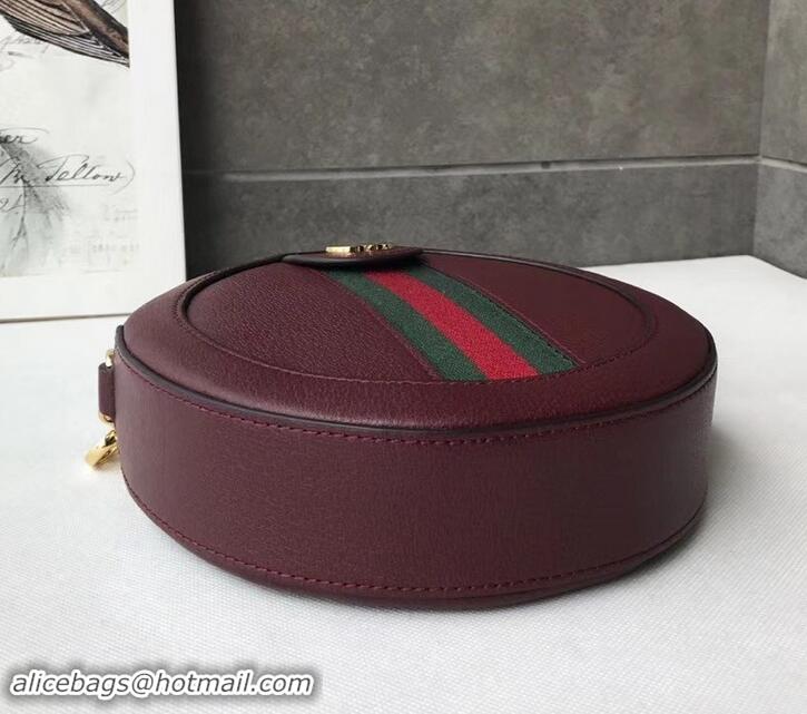 Sophisticated Gucci Web Ophidia Mini Round Shoulder Bag 550618 Leather Burgundy 2019