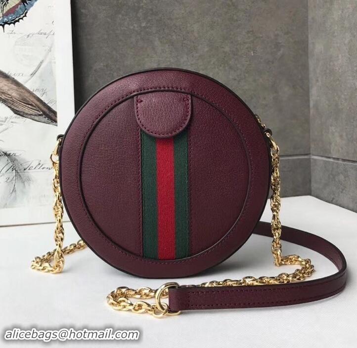 Sophisticated Gucci Web Ophidia Mini Round Shoulder Bag 550618 Leather Burgundy 2019