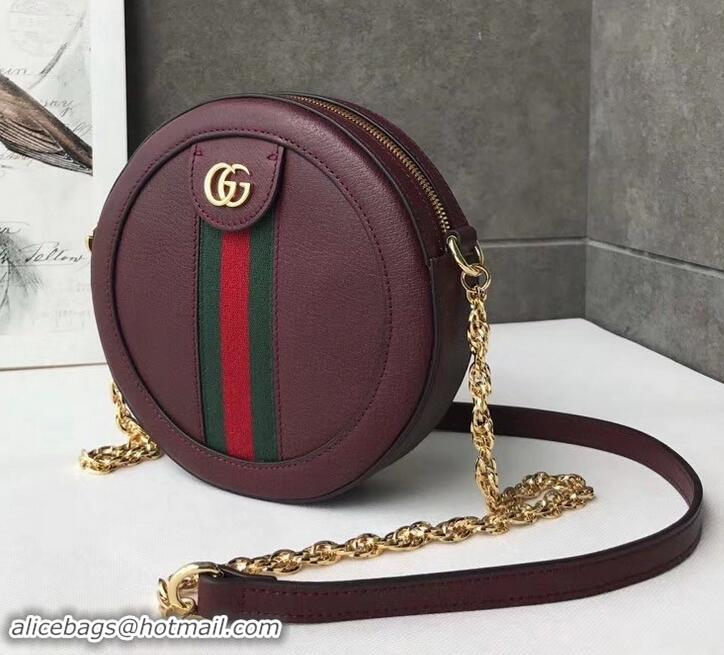 Sophisticated Gucci Web Ophidia Mini Round Shoulder Bag 550618 Leather Burgundy 2019