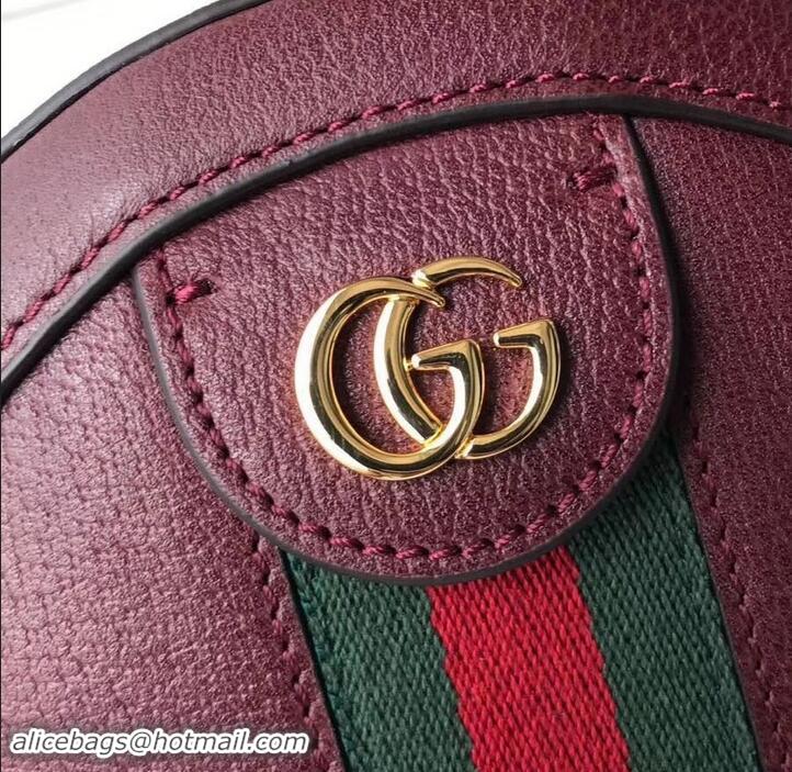 Sophisticated Gucci Web Ophidia Mini Round Shoulder Bag 550618 Leather Burgundy 2019