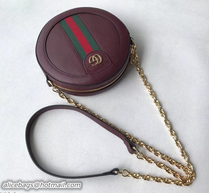 Sophisticated Gucci Web Ophidia Mini Round Shoulder Bag 550618 Leather Burgundy 2019