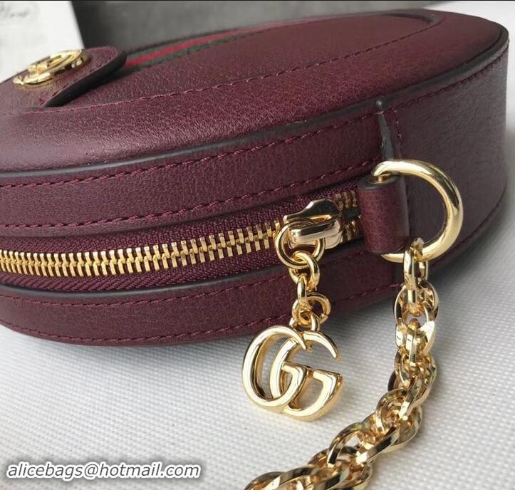 Sophisticated Gucci Web Ophidia Mini Round Shoulder Bag 550618 Leather Burgundy 2019