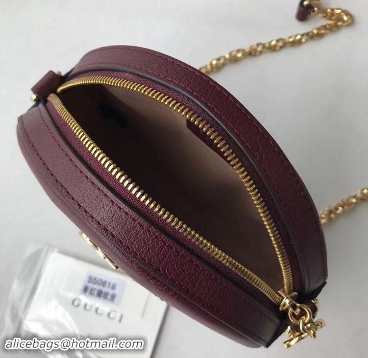 Sophisticated Gucci Web Ophidia Mini Round Shoulder Bag 550618 Leather Burgundy 2019