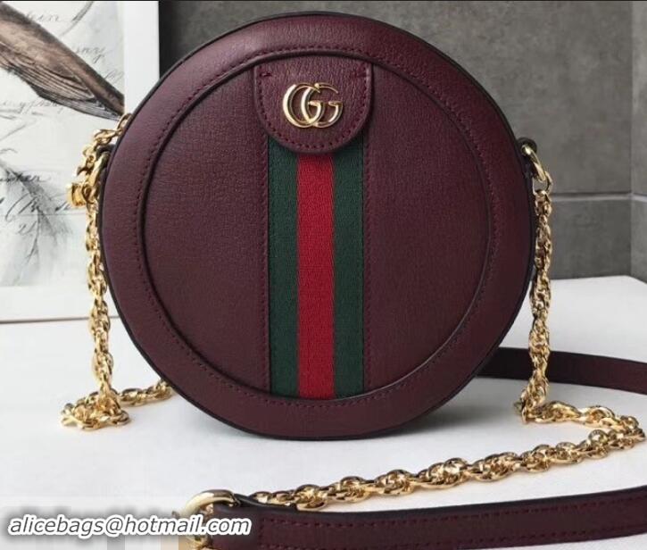 Sophisticated Gucci Web Ophidia Mini Round Shoulder Bag 550618 Leather Burgundy 2019