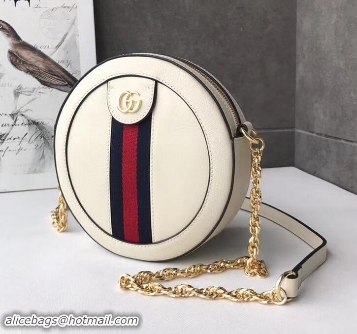 Discount Gucci Web Ophidia Mini Round Shoulder Bag 550618 Leather White 2019