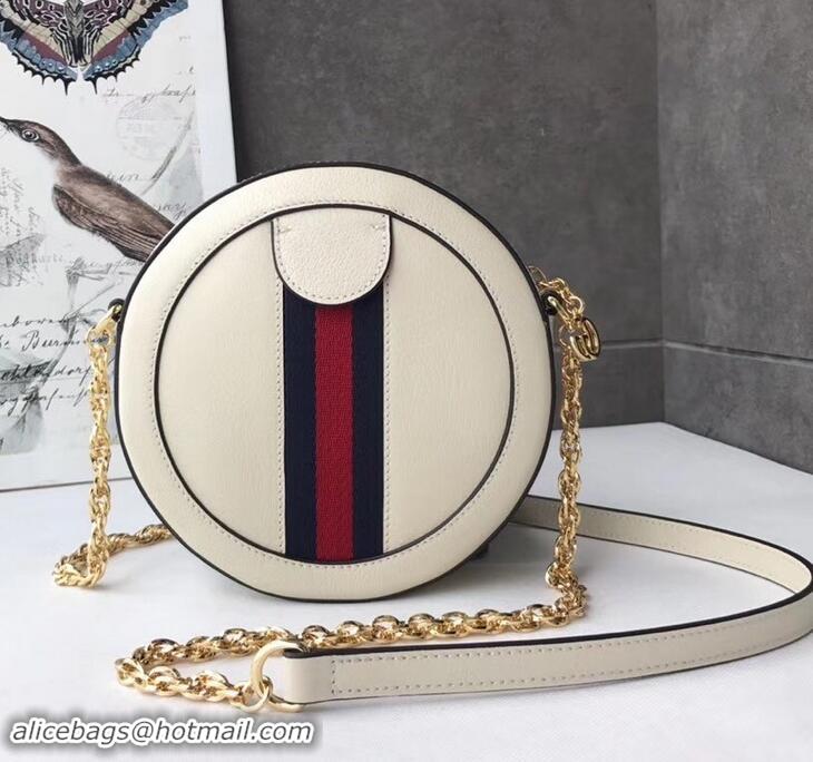 Discount Gucci Web Ophidia Mini Round Shoulder Bag 550618 Leather White 2019