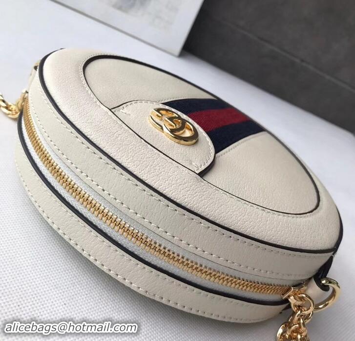 Discount Gucci Web Ophidia Mini Round Shoulder Bag 550618 Leather White 2019