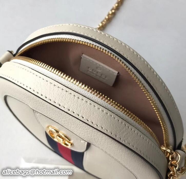 Discount Gucci Web Ophidia Mini Round Shoulder Bag 550618 Leather White 2019