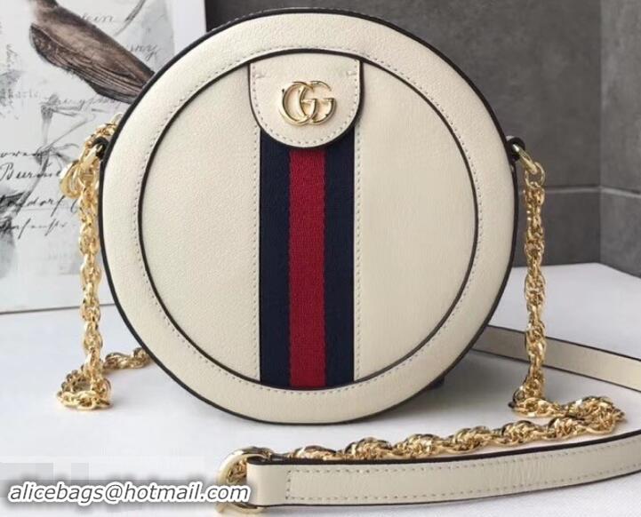 Discount Gucci Web Ophidia Mini Round Shoulder Bag 550618 Leather White 2019