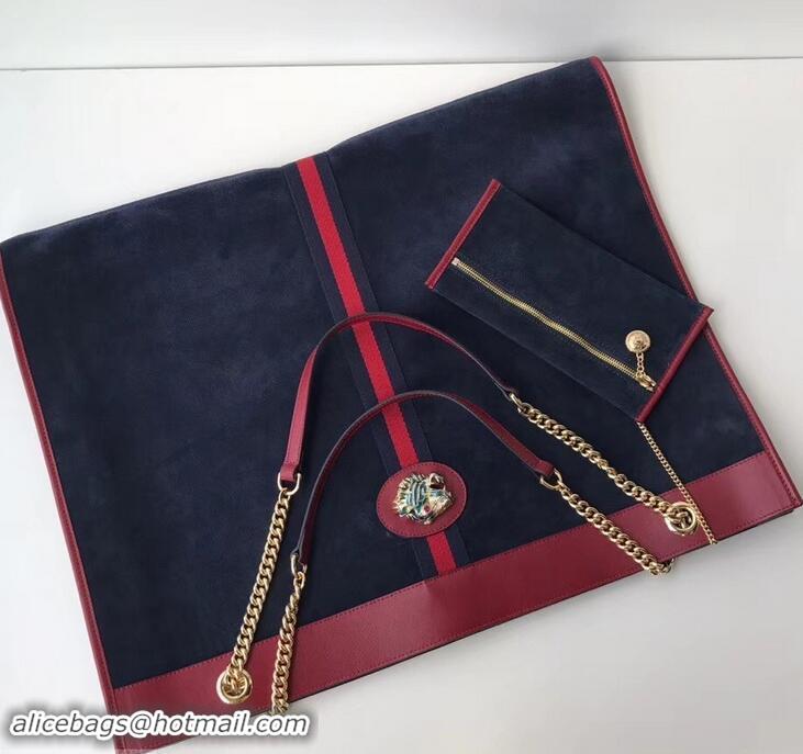 Best Price Gucci Vintage Web Rajah Maxi Tote Bag 537218 Suede Navy Blue 2019