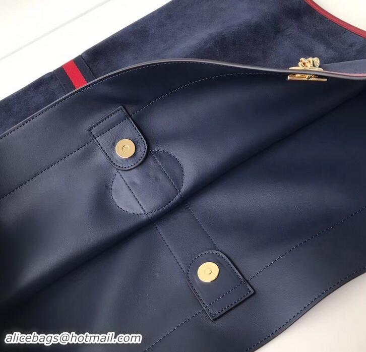 Best Price Gucci Vintage Web Rajah Maxi Tote Bag 537218 Suede Navy Blue 2019