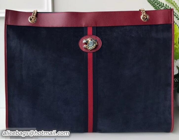 Best Price Gucci Vintage Web Rajah Maxi Tote Bag 537218 Suede Navy Blue 2019