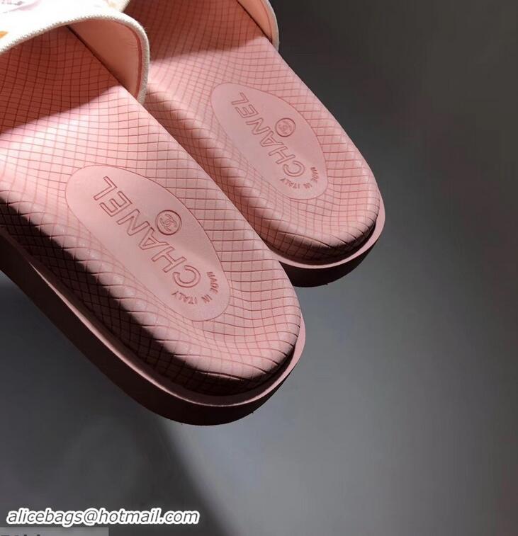 Shop Best Price Chanel Tweed and PVC Mules Slipper Sandals G96401 Pink 2019