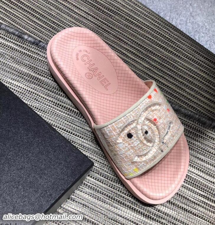 Shop Best Price Chanel Tweed and PVC Mules Slipper Sandals G96401 Pink 2019