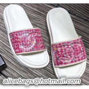 Affordable Price Chanel Tweed and PVC Mules Slipper Sandals G96401 Fuchsia 2019