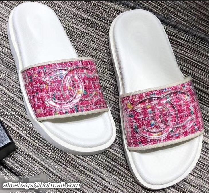 Affordable Price Chanel Tweed and PVC Mules Slipper Sandals G96401 Fuchsia 2019